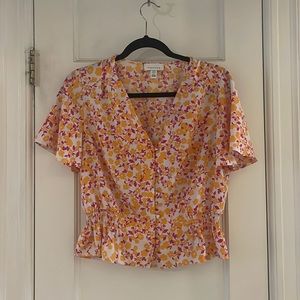 Topshop Orange Pink Floral Blouse
